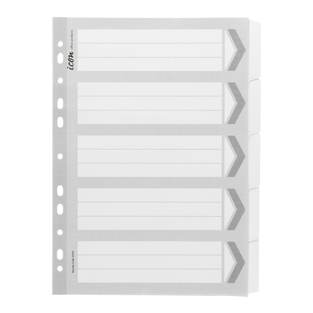 Icon Cardboard Dividers with Reinforced Tabs 5 Tab White