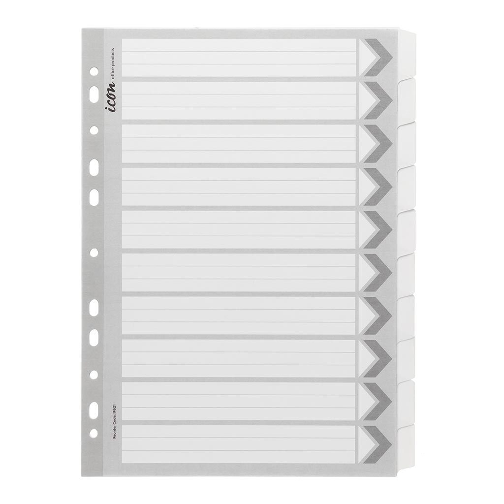 Icon Cardboard Dividers with Reinforced Tabs 10 Tab White