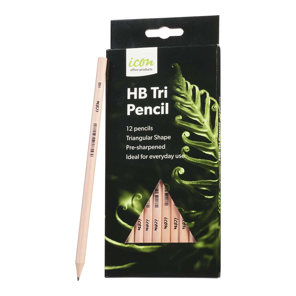 Icon HB Pencil Triangular Natural, Pack of 12