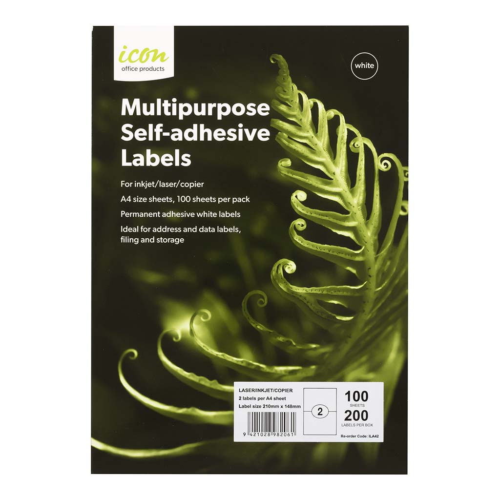 Icon Multipurpose Labels 2 Per Sheet 210x148mm, Pack of 100