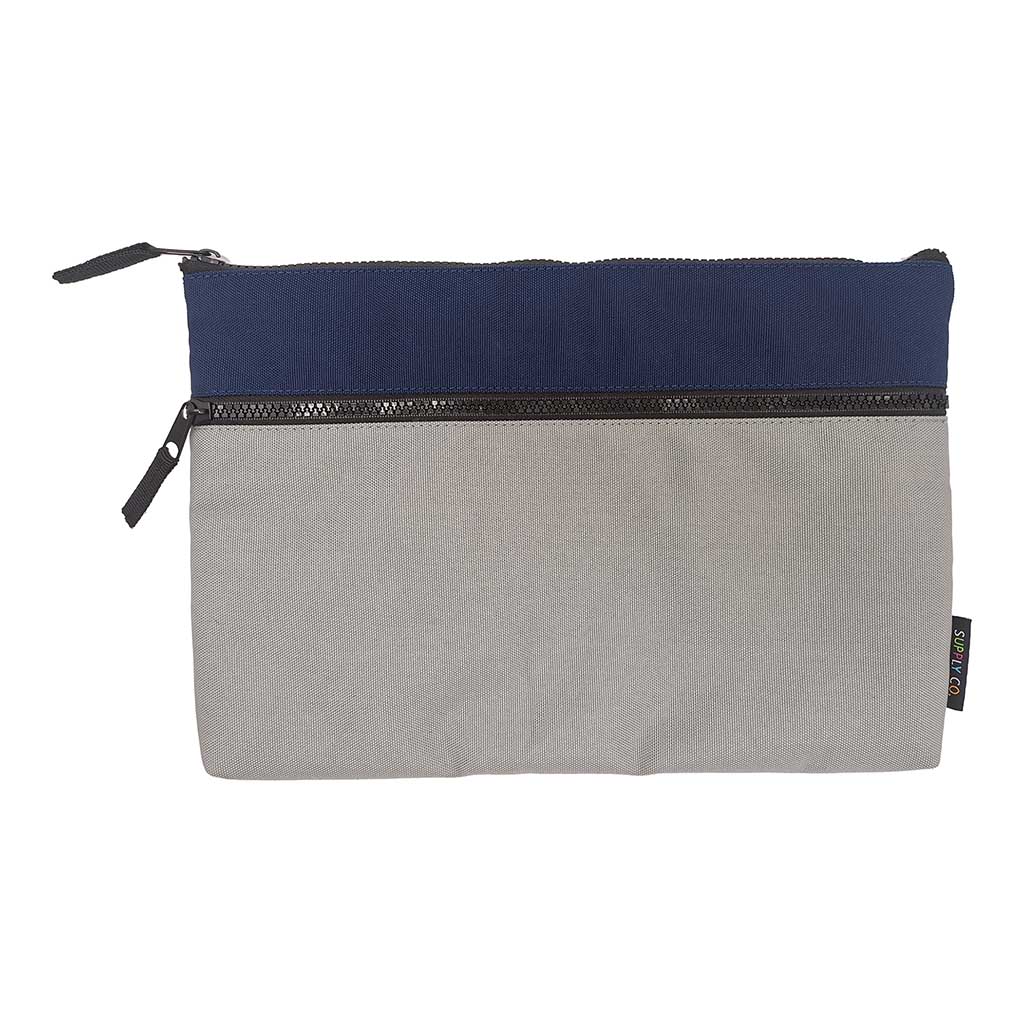 (image for) Supply Co Pencil Case 2 Zip Blue Grey 34x23x2.5cm