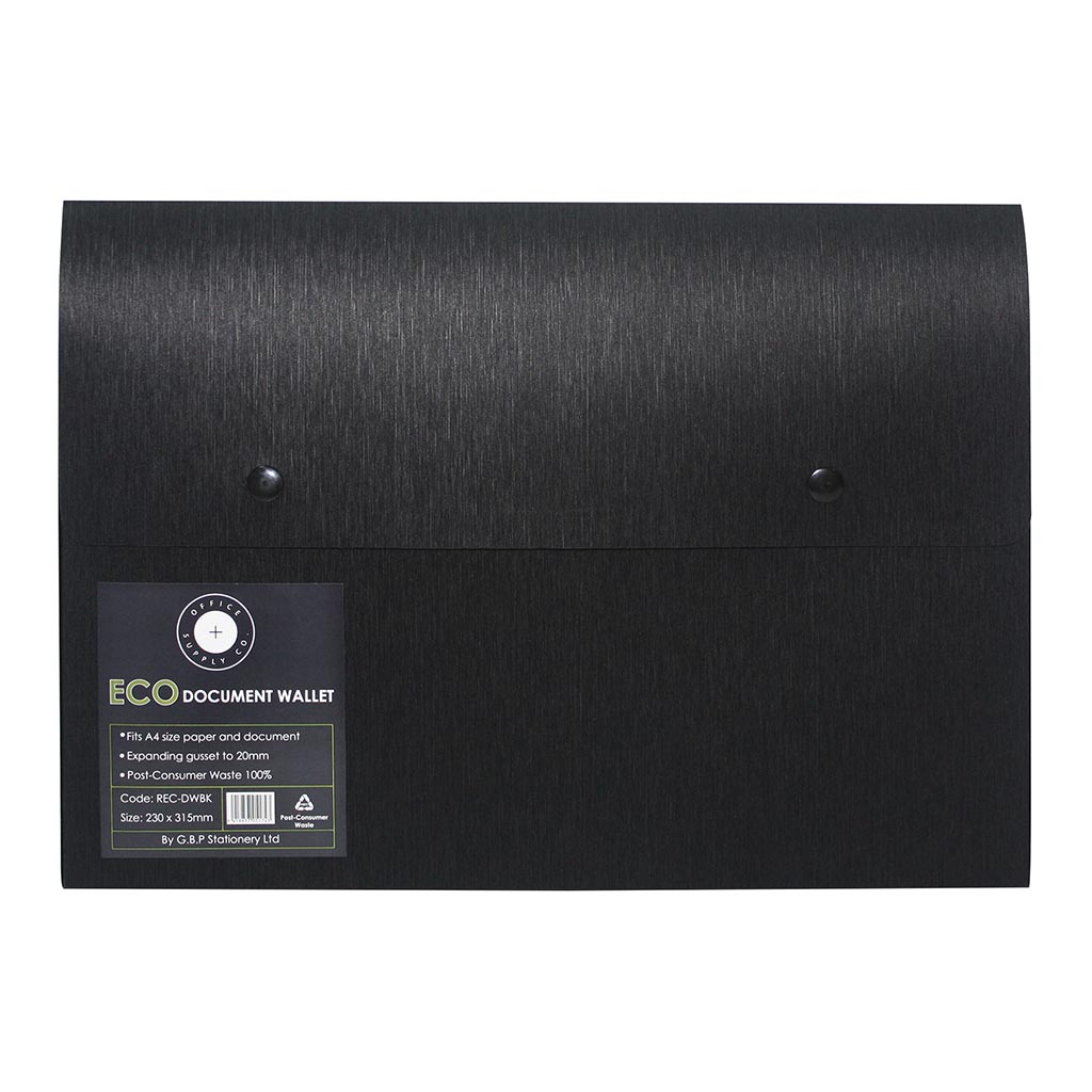 OSC Eco Document Wallet A4 Domed Closure Black