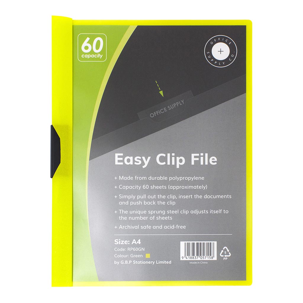 OSC Clip Easy File A4 Green 60 Sheet